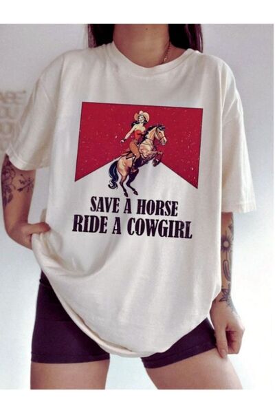 MOONBULL Unisex Oversize T-shirt - Save A Horse Printed