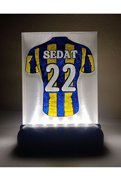 DÖNÜŞÜM ATÖLYESİ Dekoratif Led Lamba Kişiye Özel Isimli Ve Numaralı Sarı Lacivert Taraftar Forma Kabartmalı Kablolu