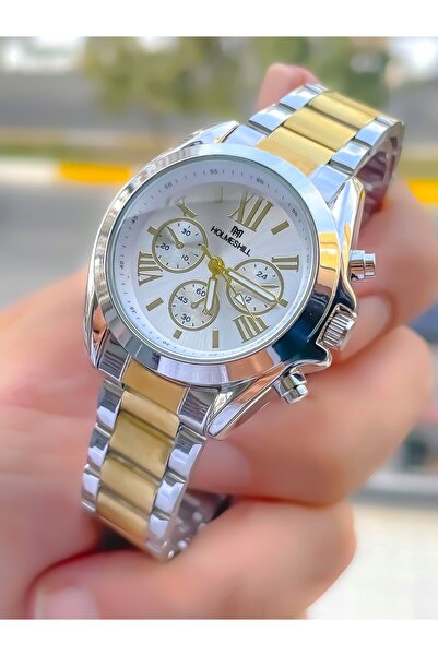 holmes hill ساعة يد نسائية باللون الأصفر والفضي مع سوار هدية