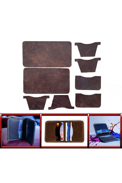 AiryFooT DIY Ready Cut Piece Leather Bifold Crazy Leather Hobby για την κατασκευή πορτοφολιού με 6 θήκες για κάρτες