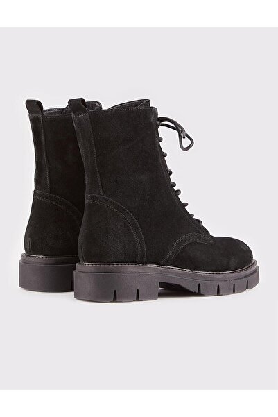 Cabani Γυναικείες μπότες από γνήσιο δέρμα σουέντ μαύρες με κορδόνια