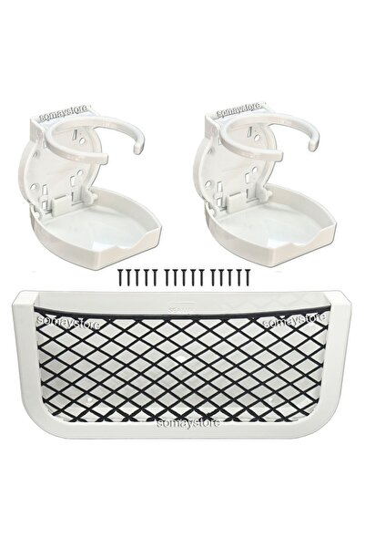 Boat Set 2 Folding Cup Holders Oval White 1 Plastic Net Stuff Net 250x120x20mm