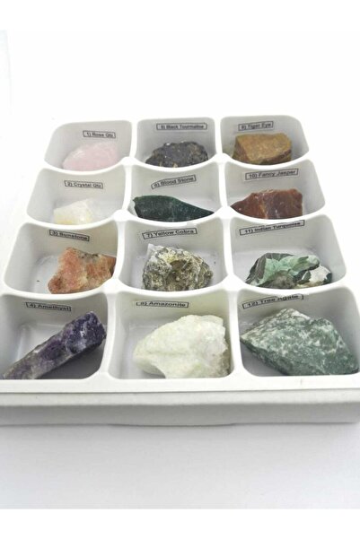 OSMANLI DEĞERLİ TAŞ Doğal Taşlar 12 Parça Ham Doğal Taş Hindistan Turkuaz Pembe Kuvars Ametist Kaplan Gözüyeşil Akik