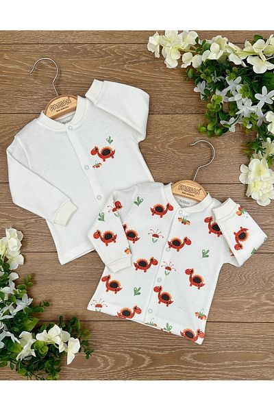 PATSAN 2-Piece Cotton Combed Baby Top Cardigan Set Red Dino