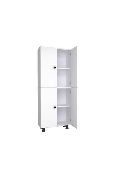 Yeni Vitrin %100 MDF 4 Kapaklı 4 Raflı Beyaz Çok Amaçlı Mutfak/ Banyo/ Kiler Dolabı
