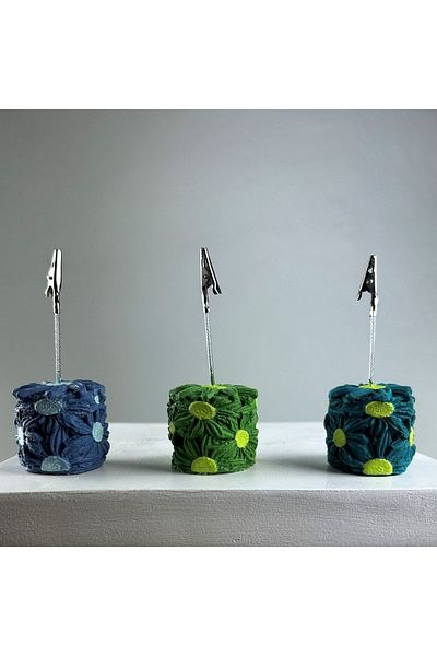 Melouro Dark Green Gray Blue Daisy 3-Piece Note Holder Set