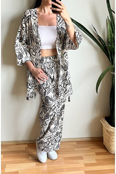 Butik YAPRAK DESENLİ KETEN PANTOLON