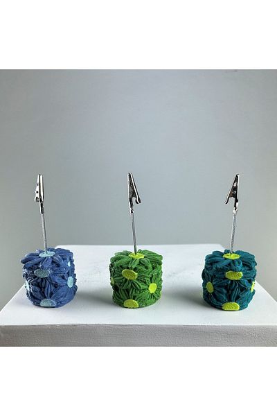 Melouro Dark Green Gray Blue Daisy 3-Piece Note Holder Set