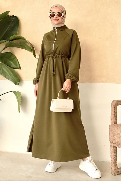 Bestenur Sprinkle Half Zipper Dress 672 - Khaki