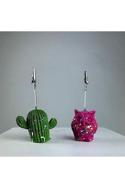 Melouro Green Cactus and Fuchsia Owl Set of 2 Splash Note Holder