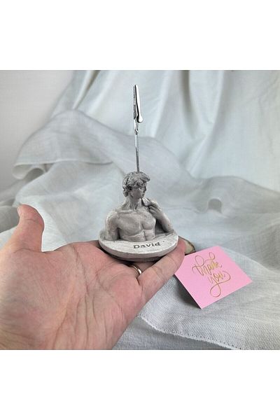 Melouro Mink Antique David Sculpture Note Holder with Base, Photo Holder