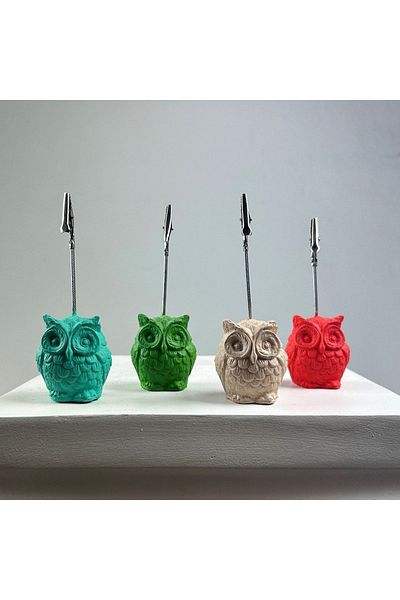 Melouro Owl Note Holder Set of 4 (Ice Green - Cream - Coral - Green)