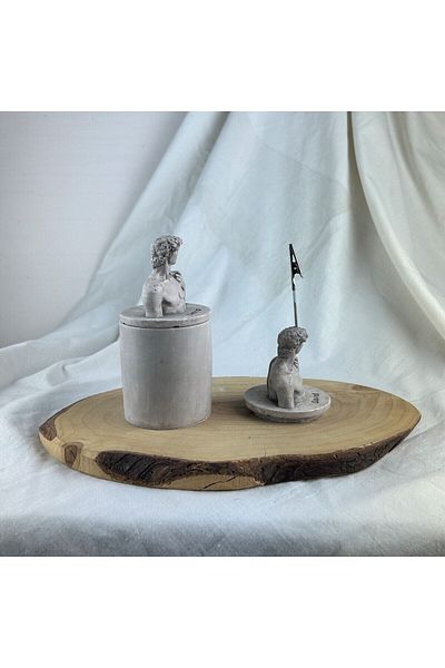 Melouro Mink Antique David Sculpture Note Holder with Lid and David Base Set of 2