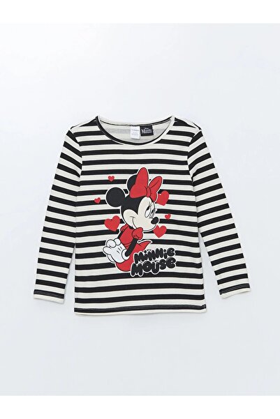 LC Waikiki LCW Baby Minnie Mouse εμπριμέ μπλουζάκι για κοριτσάκια - λαιμόκοψη, μακρυμάνικο