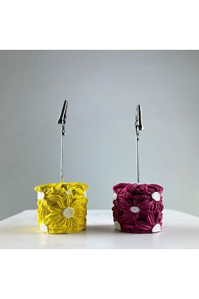 Melouro Yellow Fuchsia Daisy 2 Piece Note Holder Set