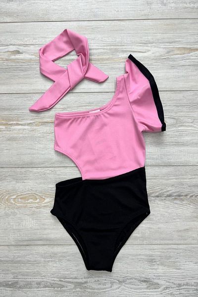 PODIUM GYM Cutout Decollite Patterned Single Shoulder Frilly Bandana Girl's Swimsuit - Swimsuit