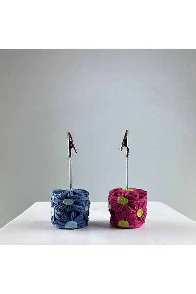 Melouro Fuchsia Green Gray Blue Daisy 2-Piece Note Holder Set