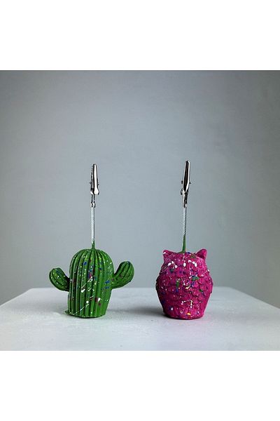 Melouro Green Cactus and Fuchsia Owl Set of 2 Splash Note Holder