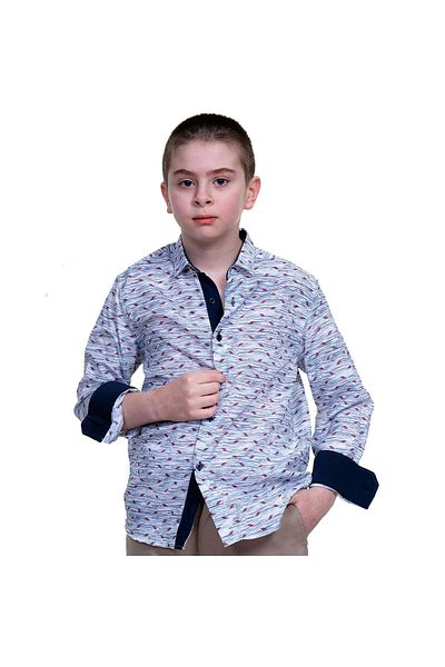 Exve Exclusive Cămașă pentru copii cu model geometric alb topit roșu