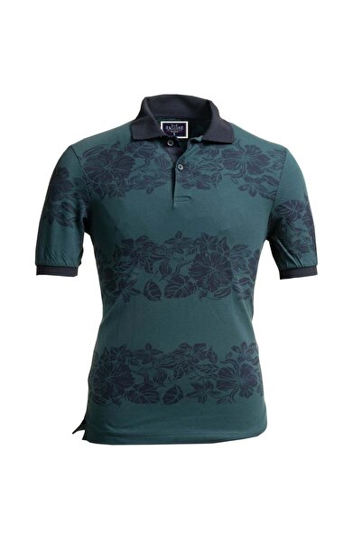 Exve Exclusive Σμαραγδένιο πράσινο μαύρο λουλούδι με μοτίβο πόλο κοντό μπλουζάκι