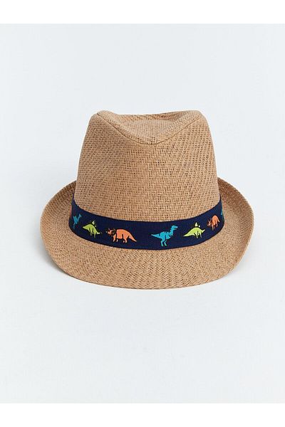 LC Waikiki Boy's Dinosaur Printed Straw Fedora Hat - LCW