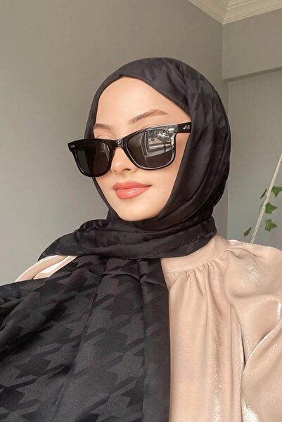 FLORA TEKSTİL Şal de seară mătăsos cu model jacquard negru şi picior de gală - 180x70 Jkr24147