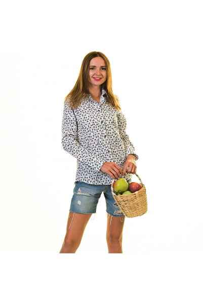 Exve Exclusive Cămașă de damă cu model de flori alb negru