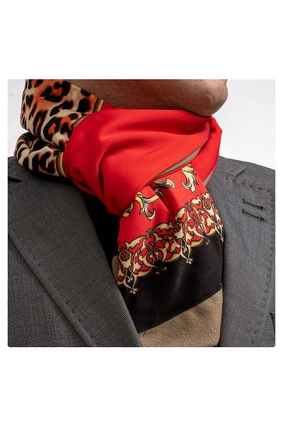 Exve Exclusive Red Leopard Pattern Printed Double Sided Scarf