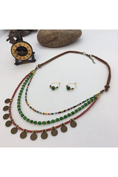 Porsuk Alternatif قلادة نسائية مصنوعة يدوياً باللون الأخضر والأحمر