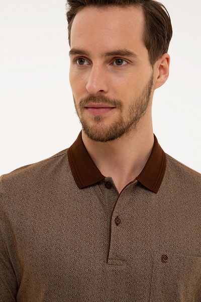 Pierre Cardin Кафява тениска с поло яка и стандартна кройка