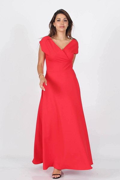 Neşeli Butik Women's Shoulder Detailed Boat Neck Long Evening Dress Nb8076