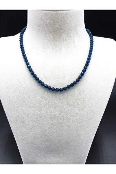 İpek Kehribar Karayip Azure Kehribar Safir Mavi Fasetli Tasarım Kadın Erkek Damla Kehribar Kolye