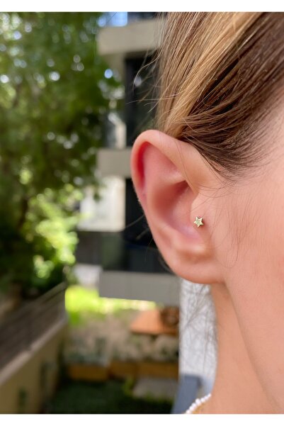 Okkostore Kadın Cerrahi Çelik Silver Renkli Yıldız Tragus Piercing Kıkırdak