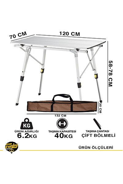 Funky Chairs Elite Xl Alüminyum Teleskopik Ayaklı Kamp Piknik Masası - Gri