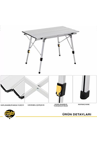 Funky Chairs Elite Xl Alüminyum Teleskopik Ayaklı Kamp Piknik Masası - Gri