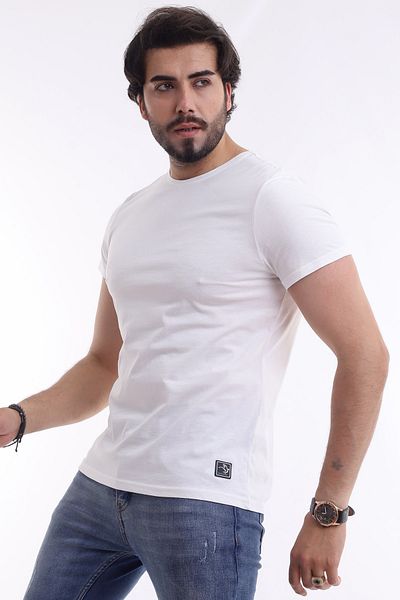 VERDONE Ecru Men's Crew Neck Sleeve Printed Regular Mold T-shirt