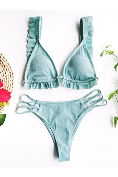 Vie Swimwear Water Green mare Bikini Set - RuFFle and Window Detail