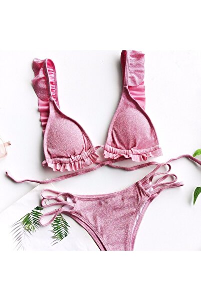 Vie Swimwear Mare Fırfırlı Pencere Detaylı Bikini Takımı Pembe