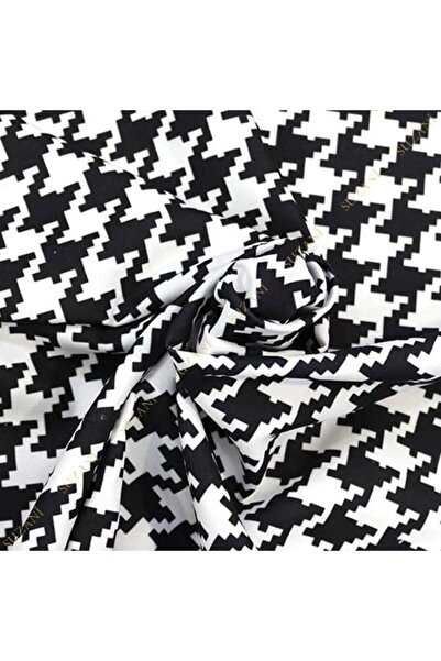 SUZANİ Siyah Beyaz Büyük Kazayağı Desenli Kumaş Kms-0009