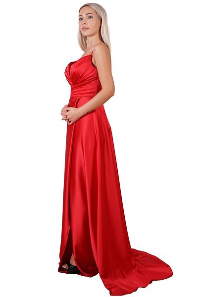 SpringStore Rochie de seara din satin cu fanta rosie
