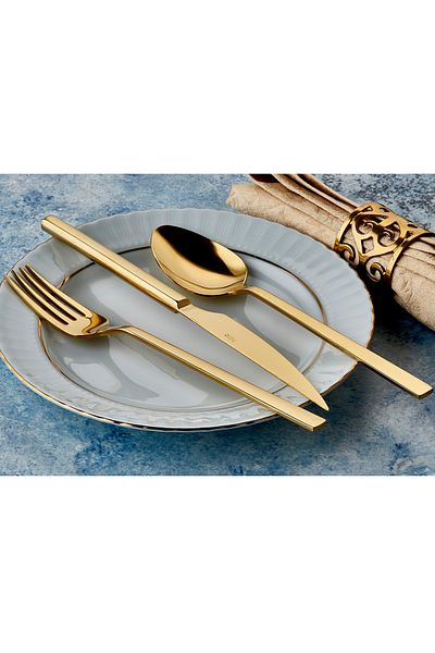 Hira Chopstick 36 Pieces Gold Titanium Spoon Cutlery Set
