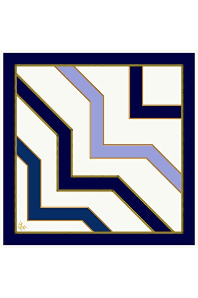 19V69 ITALIA Crem Bleumarin Twill Motiv Geometric Seria Aur cu Agatator pentr...