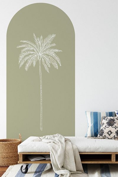 Walldeco ملصق حائط بوهيمي باللون الأخضر النخيل