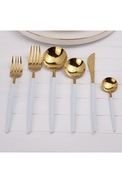 DEKOR ARYA Çatal Bıçak Takımı 36 Parça Gold Beyaz