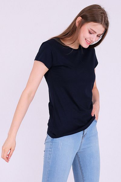 Tshirthane Navy Blue Color Basic Women's Knitted Short Sleeve T-shirt