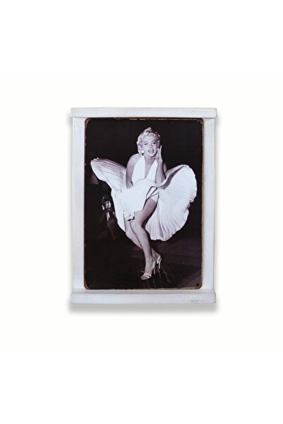 tbek Placă metalică vintage cu cadru din lemn rustic M. Monroe Dress 20x30