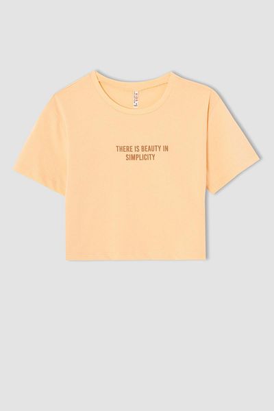 DeFacto Girl's Text Printed Crop Short Sleeve T-Shirt