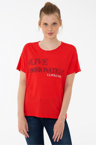 U.S. Polo Assn. Tricou roșu pentru femei