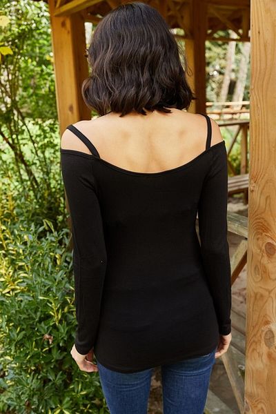 AQE FASHION Γυναικεία μπλούζα με λαιμόκοψη V με λεπτομέρεια στην πλάτη