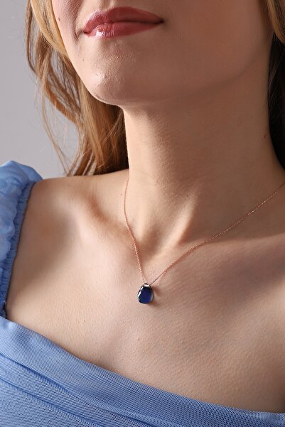 Bilsen Store Kadın 925 Ayar Gümüş Rose Kaplama Renk Değiştiren His Damla Taşlı Kolye